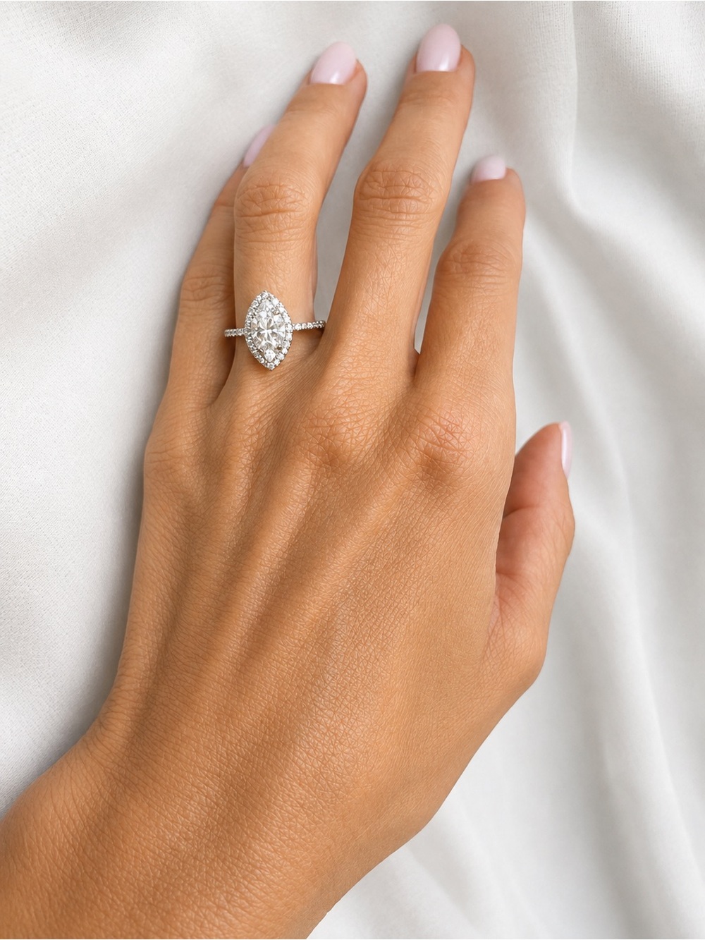 White Marquise Halo Engagement or cocktail pinky Ring - size 7, Women Jewelry